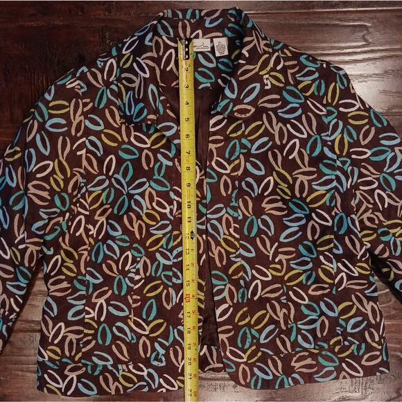 Linen open front jacket sz L petite brown blue Kim Rogers coastal grandma - Picture 5 of 6